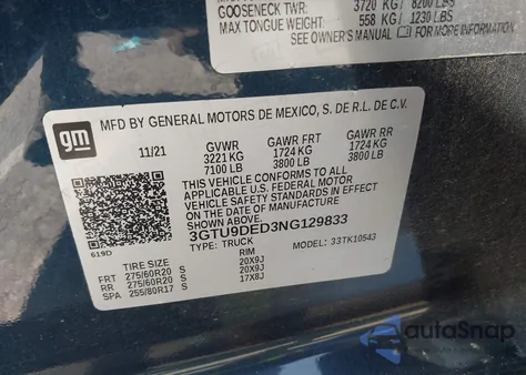 2022 GMC Sierra 1500 Limited 4Wd Short Box Slt from USA, damaged, VIN 3GTU9DED3NG129833